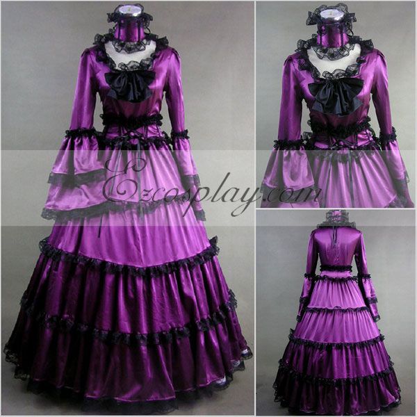 ITL Manufacturing Purple Long Sleeve Gothic Lolita Dress-LTFS0015