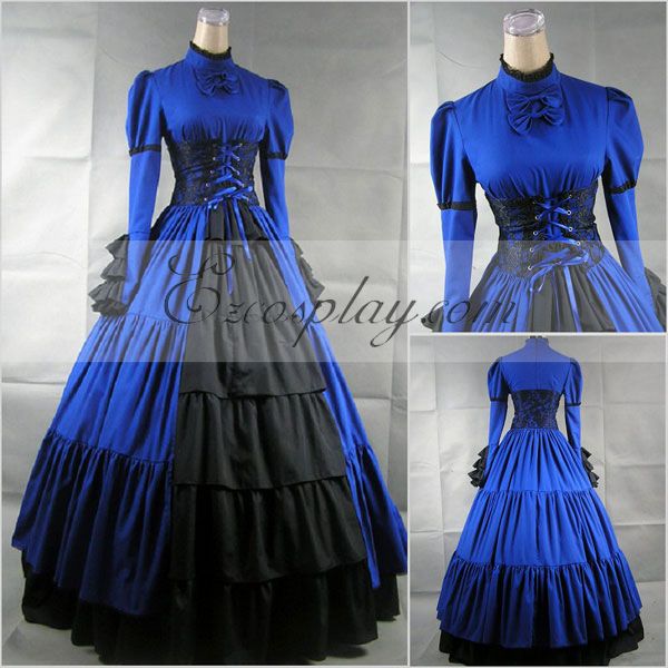 ITL Manufacturing Blue Long Sleeve Gothic Lolita Dress-LTFS0019