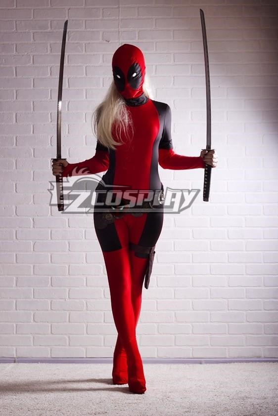 ITL Manufacturing Marvel Halloween Lady Deadpool Costume Red full body spandex girl women female Heros Deadpool Zentai Suit