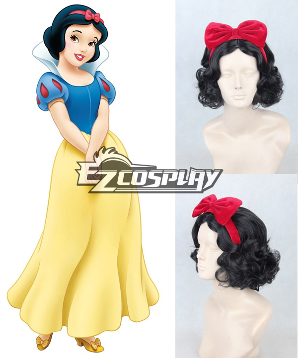 ITL Manufacturing Disney Snow White Princess Black Curly Short Snythetic Cosplay Wig+Headwear