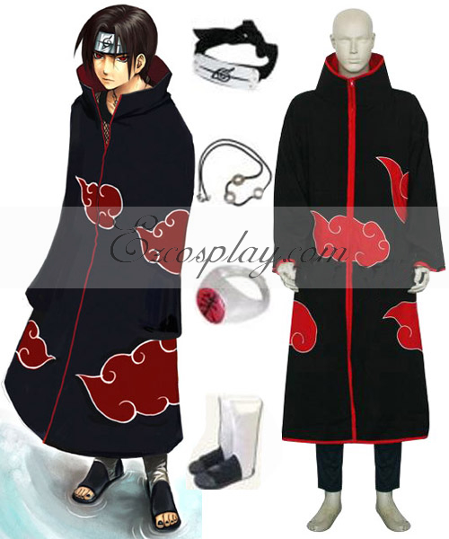 ITL Manufacturing Naruto Akatsuki Itachi Uchiha Deluxe Men's Cosplay Costume and Accessories Set ENR0001
