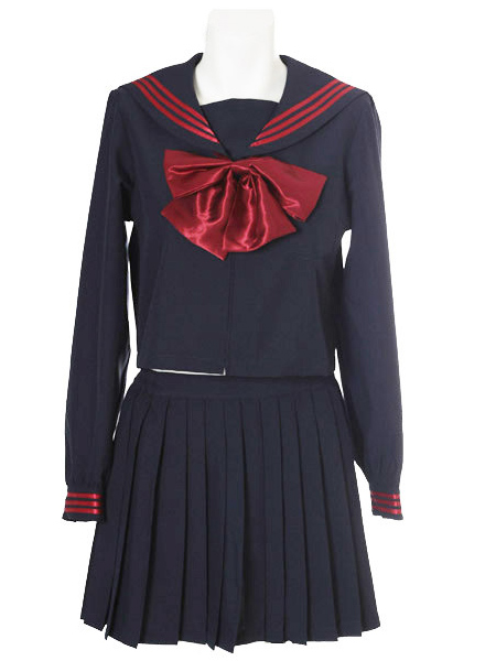 ITL Manufacturing Deep Blue Red Bowknot Long Sleeves School Uniform Cosplay Costume