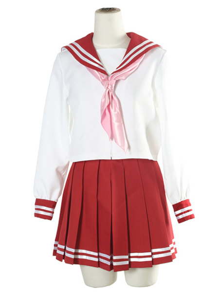 ITL Manufacturing Red and White Long Sleeves School Uniform Cosplay Costume