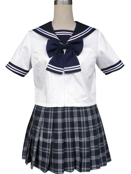 ITL Manufacturing Royal Blue Short Sleeves Grid Skirt Sailor Uniform Cosplay Costume