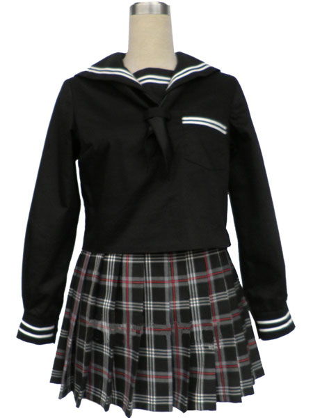 ITL Manufacturing Black Short Sleeves Grid Skirt Sailor Uniform Cosplay Costume