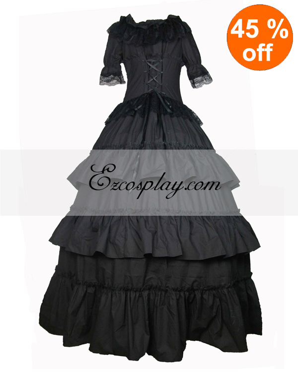 ITL Manufacturing Cutton Black Short Sleeve Gothic Lolita Dress