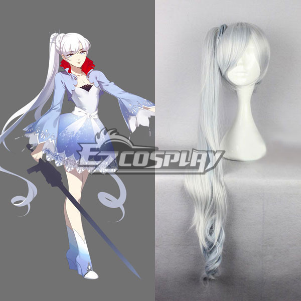 ITL Manufacturing RWBY White Weiss Schnee Long White Hair Off-center Ponytail Cosplay Wig