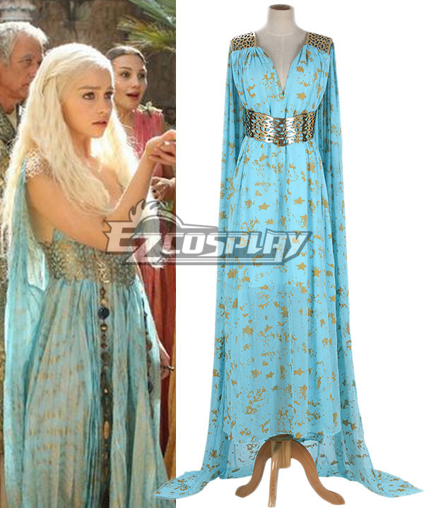 Game Of Thrones Daenerys Targaryen With Special Design Blue Dress Cosplay Costume